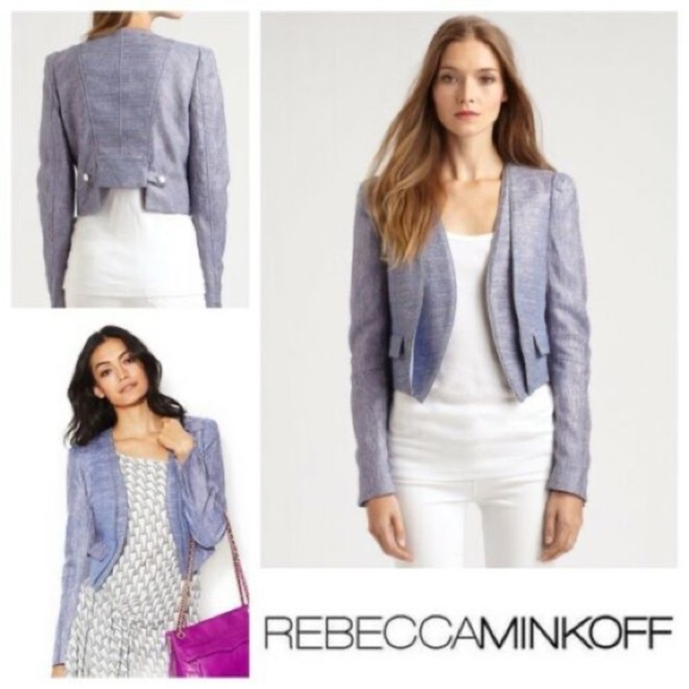 Rebecca Minkoff blue metallic crop jacket